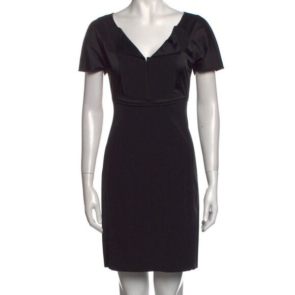 Narciso Rodriguez Black V-Neck Mini Sheath Dress Short Sleeves Size Small - Picture 1 of 8